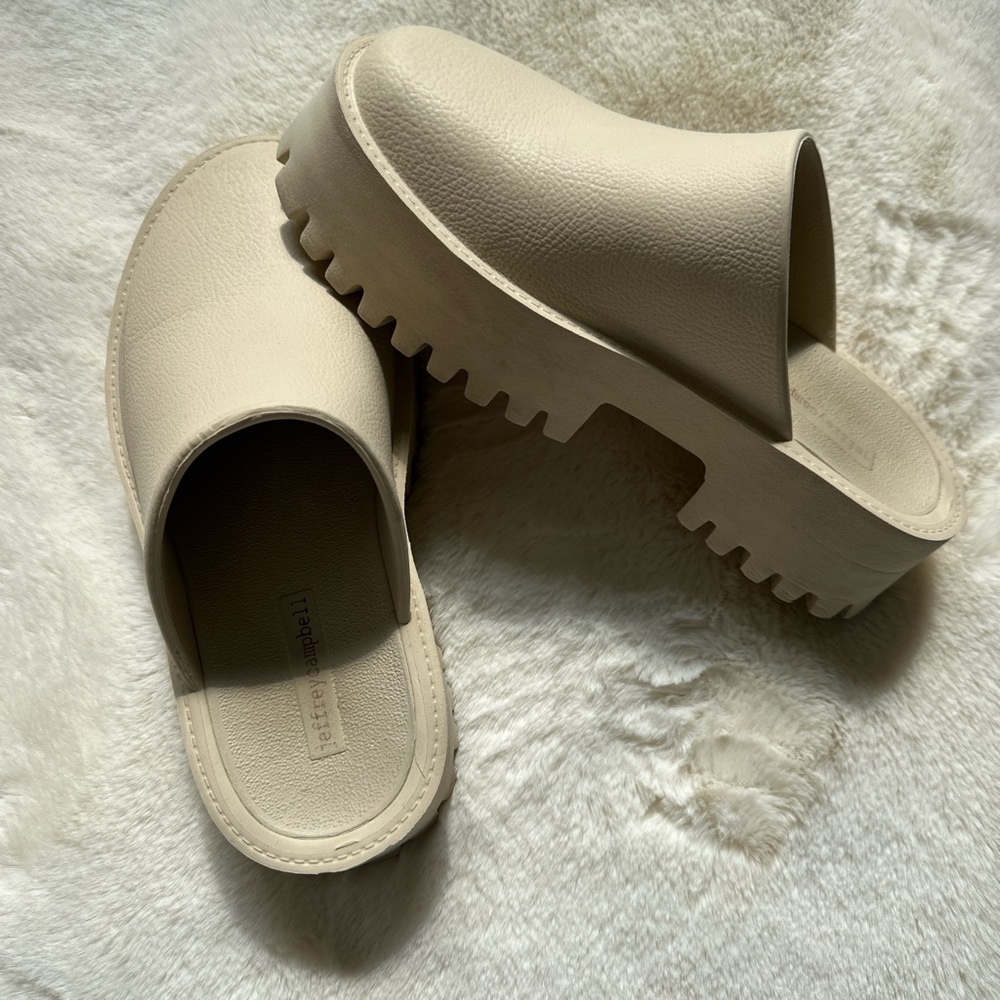 Jeffrey Campbell Cream Lug Platform Slide Mules